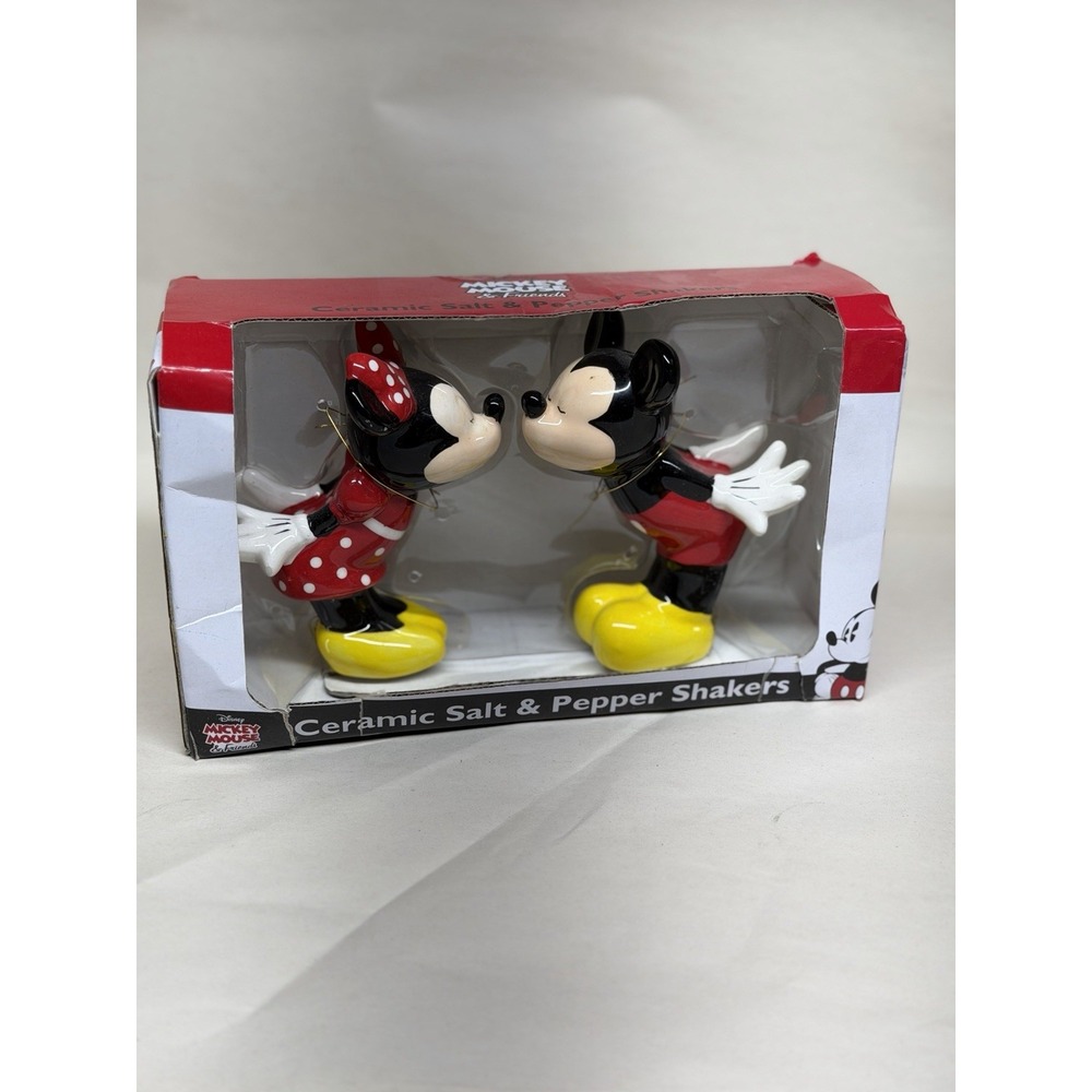 Disney Mickey & Minnie Mouse Ceramic Salt & Pepper Shakers Set New In Box